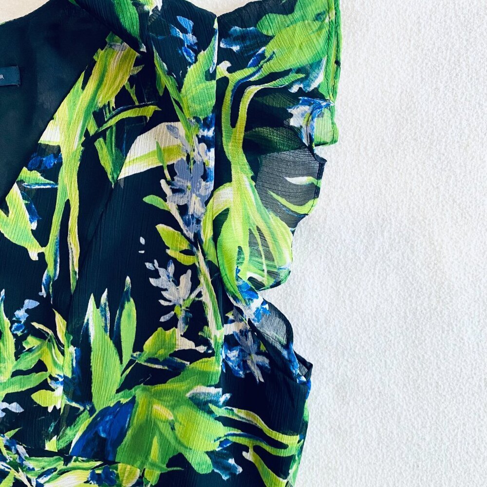 Tommy Hilfiger dress Women's 12 navy green floral high low ruffle feminine - Picture 7 of 14